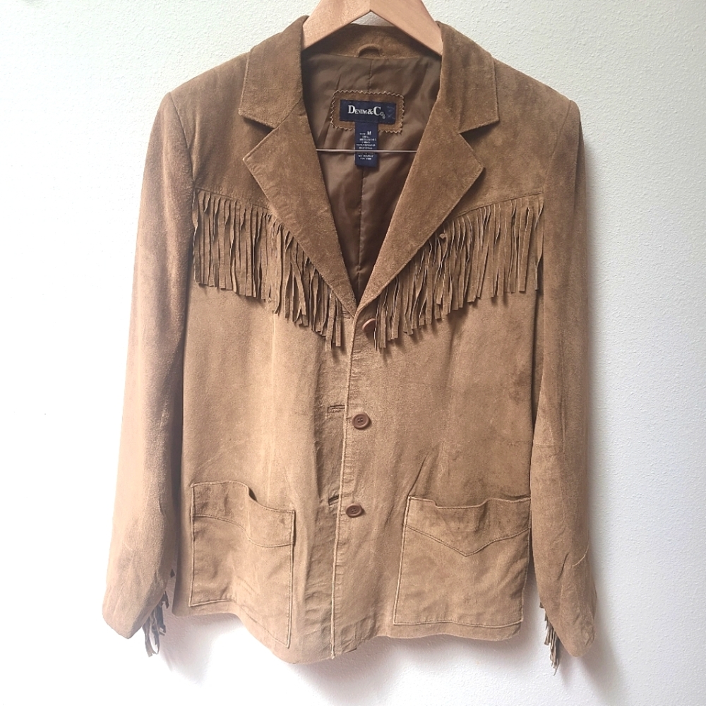 Denim&Co Brown Suede Fringe Blazer